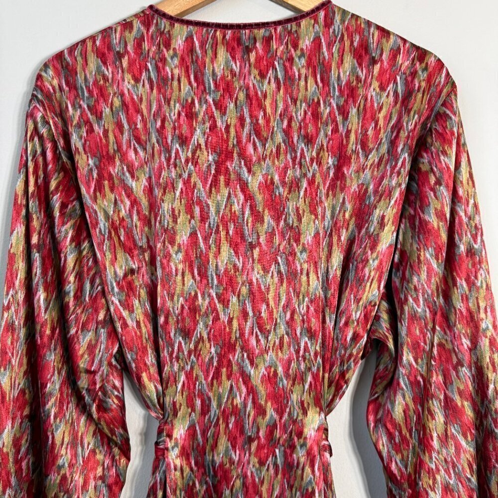 Vintage Oscar de la Renta Pink Label Printed Satin Robe Women's Large Red Belted - Picture 10 of 12